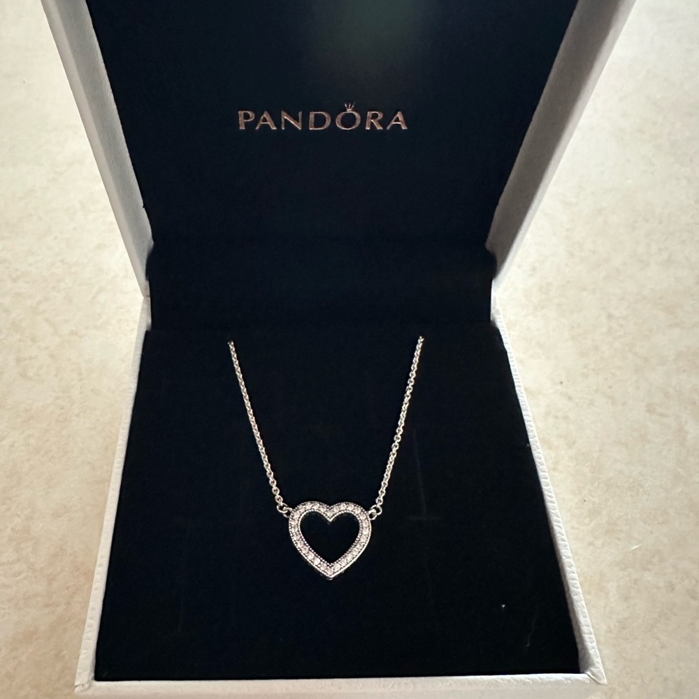 Pandora Silver Sparkling Open Heart Necklace